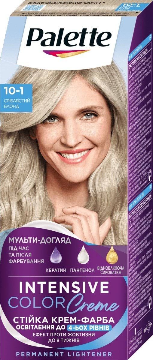 Стійка крем-фарба для волосся Palette Інтенсивний колір 10-1 Сріблястий блондин 110 мл