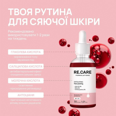 Пілінг для обличчя RE.CARE Exfoliating Face Peeling кислотний 30 мл фото 3