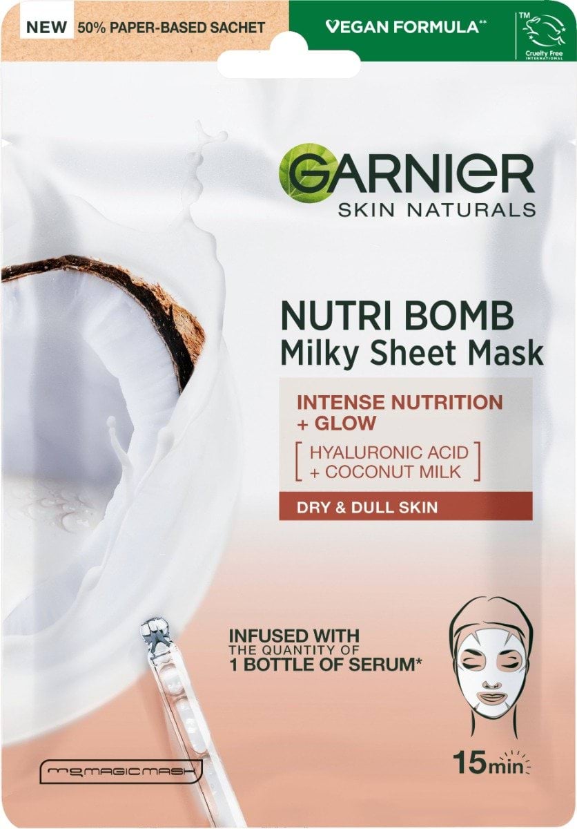 Маска для обличчя Garnier Skin Naturals Nutri Bomb тканинна з кокосом та гіалуроновою кислотою 28 г