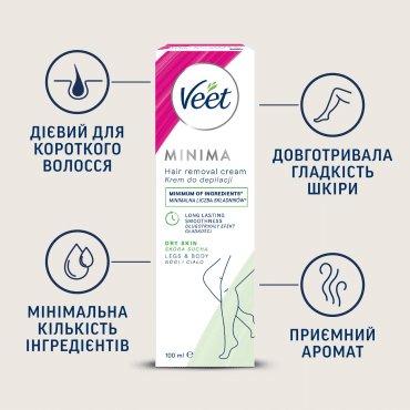 Крем для депіляції для сухої шкіри Veet MINIMA, з екстрактом огірка та листям шавлії, 100 мл фото 3