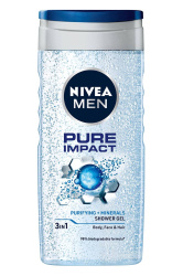 Гель для душа NIVEA MEN "PURE IMPACT*" 3в1 для тела, лица и волос, 250 мл