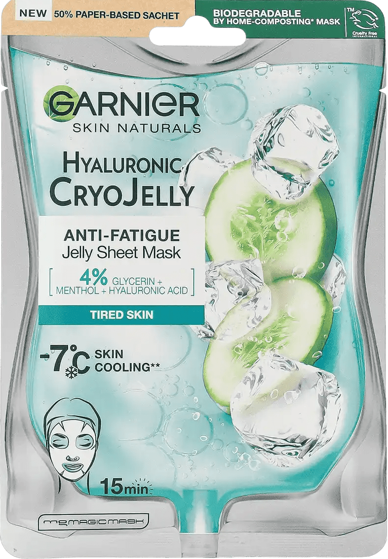 Маска-желе для обличчя Garnier Skin Naturals Hyaluronic Cryo Jelly гіалуронова тканинна з ефектом охолодження та зволоження 27 г