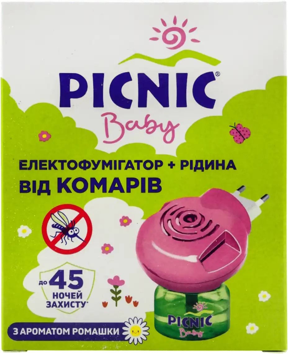 Фумігатор Picnic Baby аромат ромашки 45 ночей з рідиною від комарів 30 мл