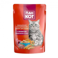 Пан Кот корм для кошек с сочной говядиной в соусе, 100 г