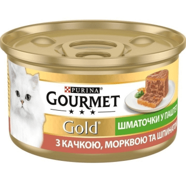 Gourmet Gold Шматочки у паштеті з качкою, морквою і шпинатом, консерви для котів, 85 г