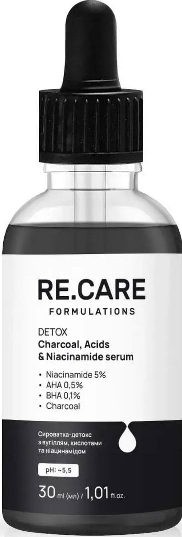 Сыворотка для лица RE.CARE Detox Charcoal Acids Niacinamide для глубокой очистки 30 мл