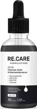 Сыворотка для лица RE.CARE Detox Charcoal Acids Niacinamide для глубокой очистки 30 мл