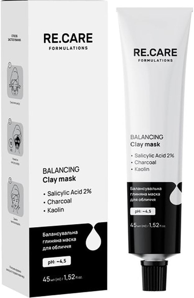 Маска для лица RE.CARE Balancing Clay Mask глиняная балансирующая 45 мл