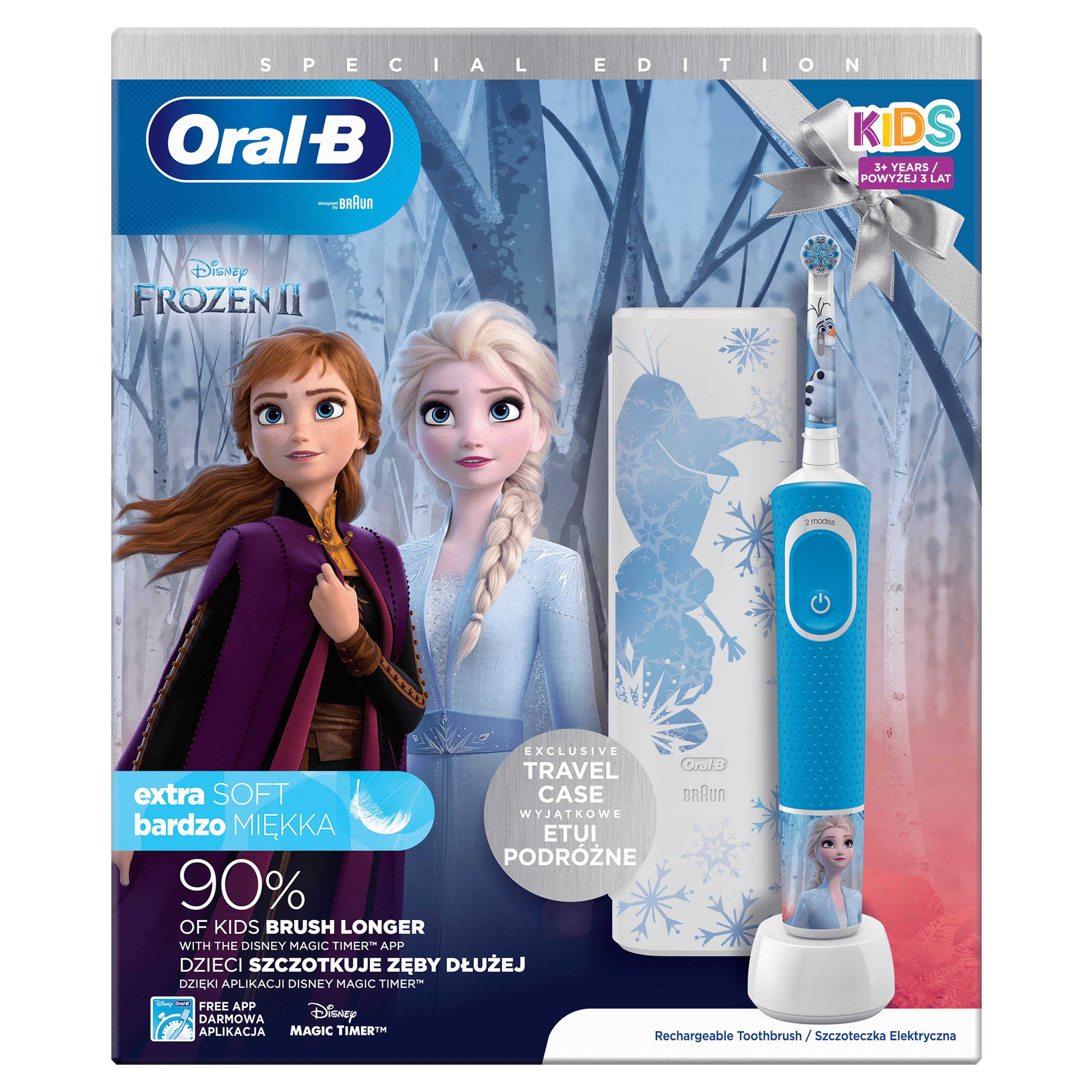 Электрическая зубная щетка ORAL-B Kids D100.413.2KX FrozenII типа 3710+дорожный чехол 3+года