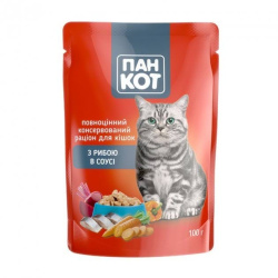 Пан Кот корм для кошек с рыбой в соусе, 100 г