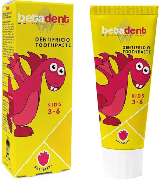 Зубная паста BETADENT Raspberry Kids для детей 3-6 лет со вкусом малины 75 мл фото 1