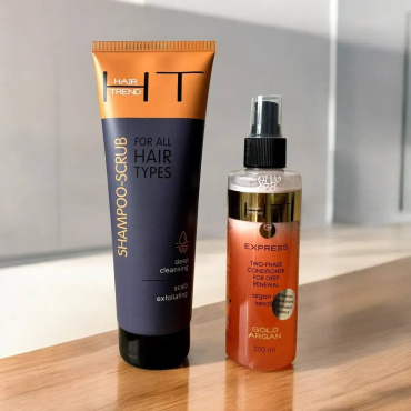 Подарунковий набір Hair Trend I Adore You для догляду за волоссям: шампунь-скраб 250 мл, двофазний кондиціонер 200 мл фото 3