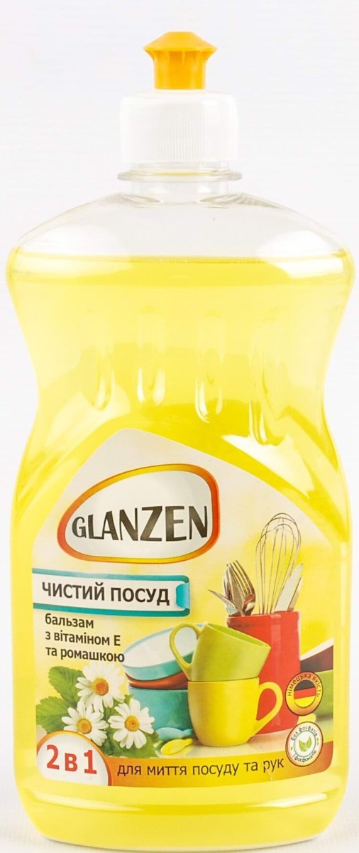Средство для мытья посуды GLANZEN бальзам с витамином E и ромашкой 550 г