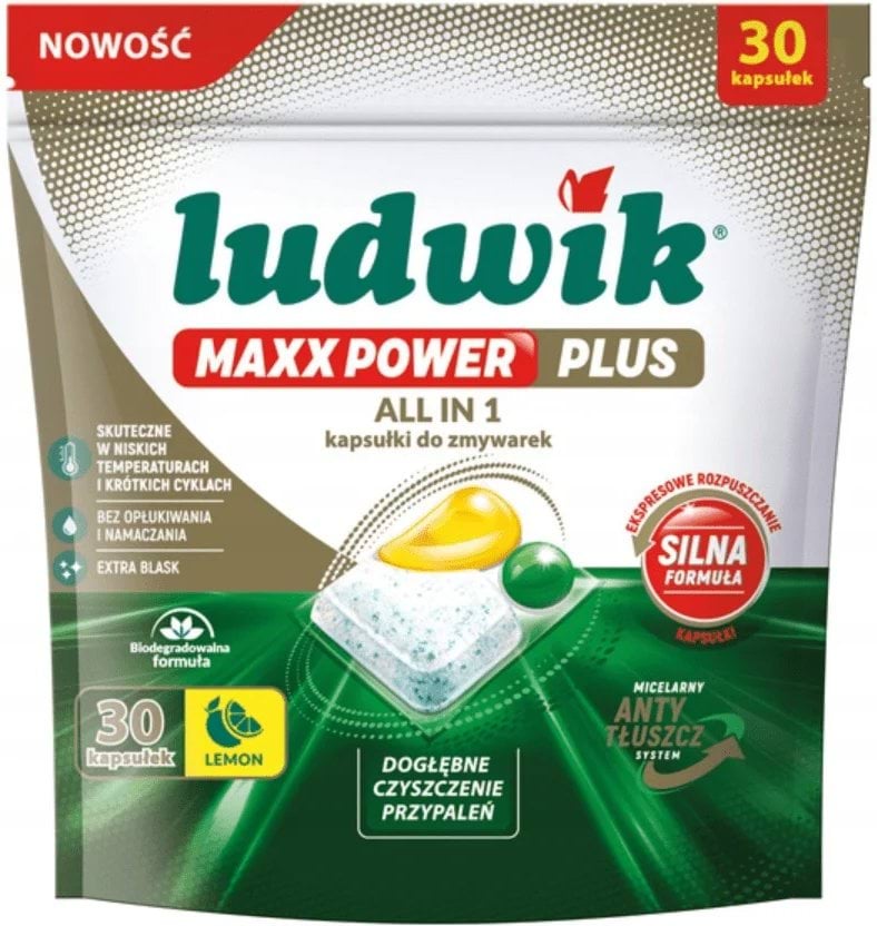 Засіб для посудомийних машин Ludwik Maxx Power капсули з ароматом лимона 30 шт.