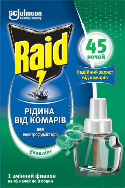 Жидкость от комаров Raid для фумигатора с ароматом эвкалипта 45 ночей 30 мл
