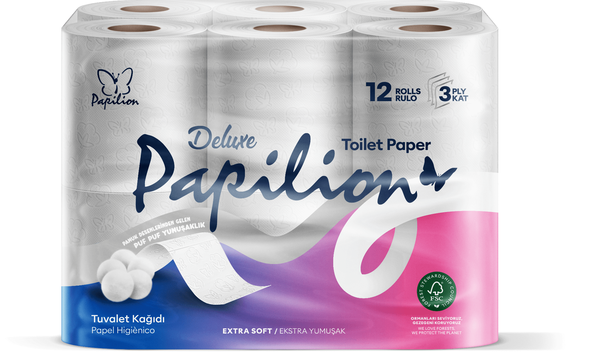 Туалетная бумага Papilion белая 3 слоя, 12 шт