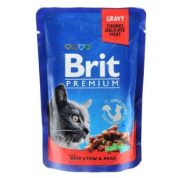 Brit Premium корм для котів з тушкованою яловичиною та горохом, 100 г