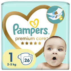 Pampers Premium Care підгузки Розмір 1, 2-5 кг, 26 шт.
