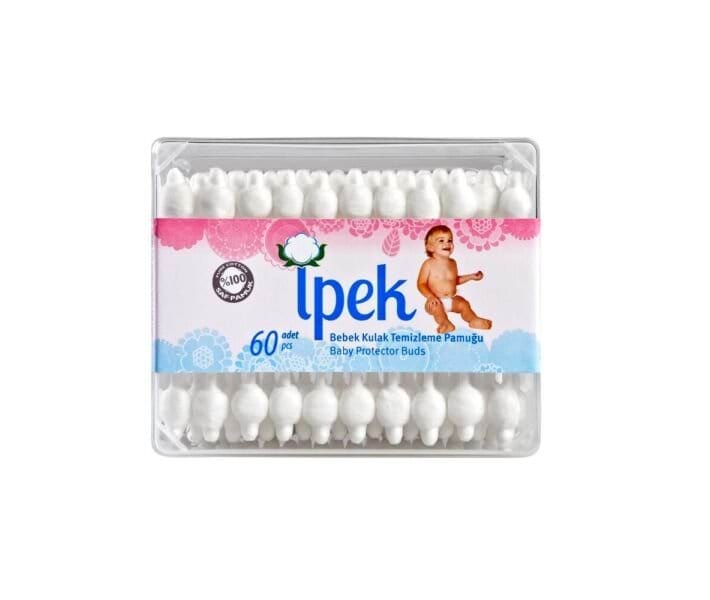 Палички ватні для дітей Ipek з обмежувачем, 60 шт