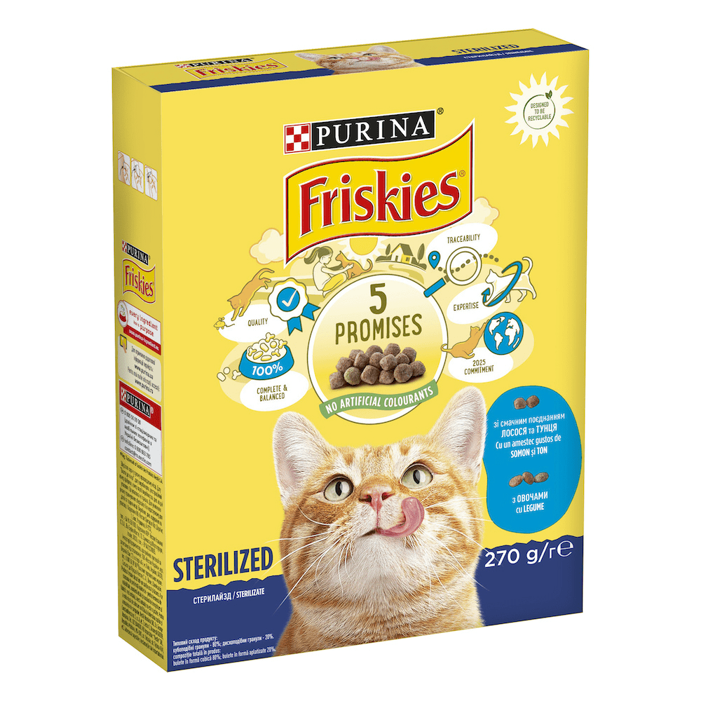 Friskies сухий корм для стерилізованих котів з лососем та овочами, 270г