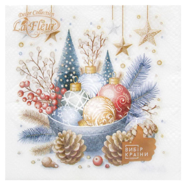 Серветки паперові La Fleur Блискучі іграшки та шишки 33 х 33, 2 шари, 16 шт