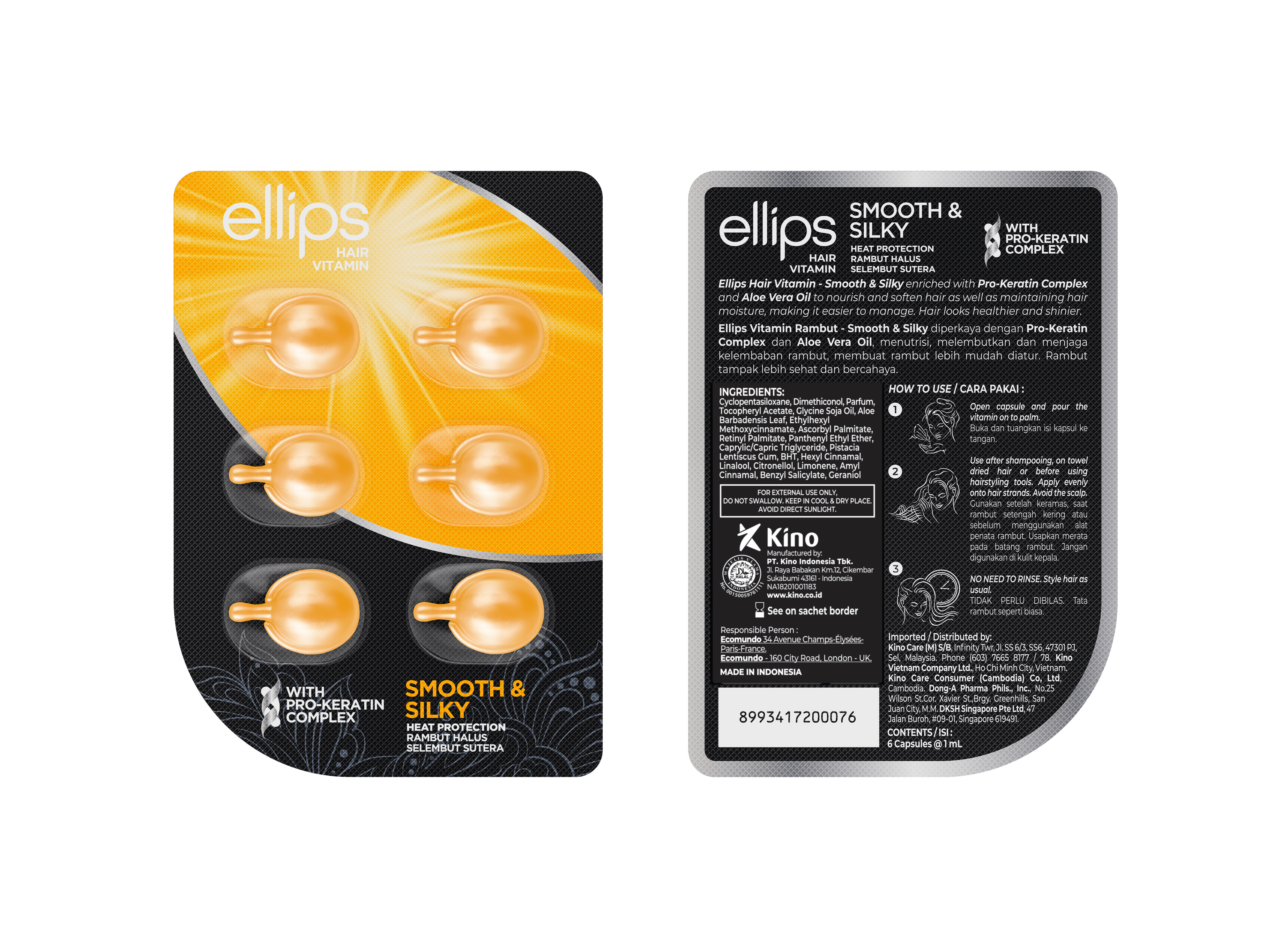 Капсули для волосся Ellips бездоганний шовк з про-кератиновим комплексом 6 шт. x 1 мл