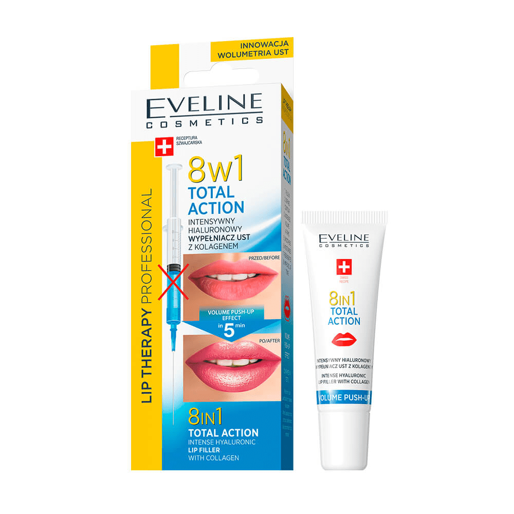 Філлер для губ Eveline TOTAL ACTION 8 в 1 серії LIP THERAPY PROFESSIONAL з колагеном 12 мл