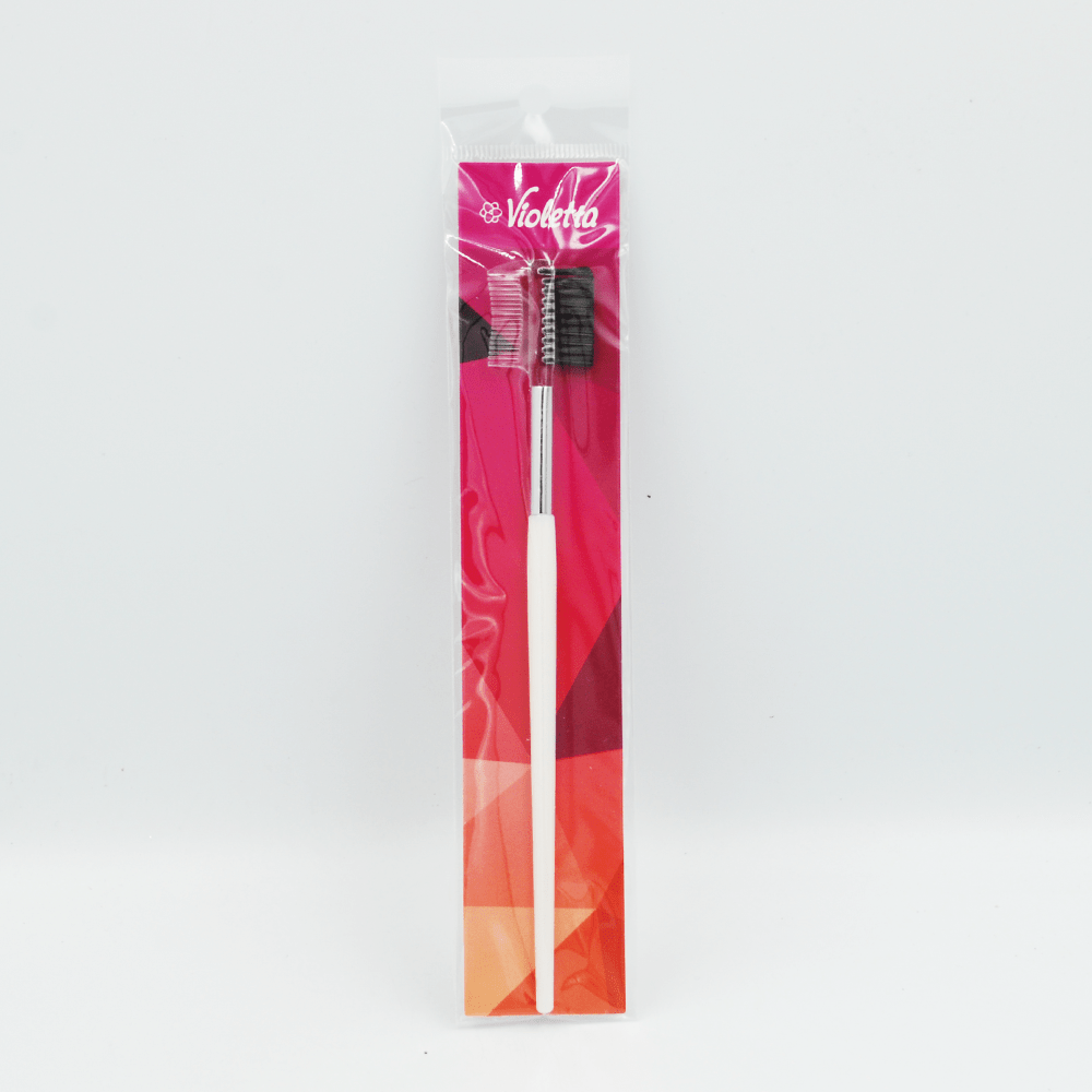 Violetta кисточка для бровей с расческой, белая, 1шт