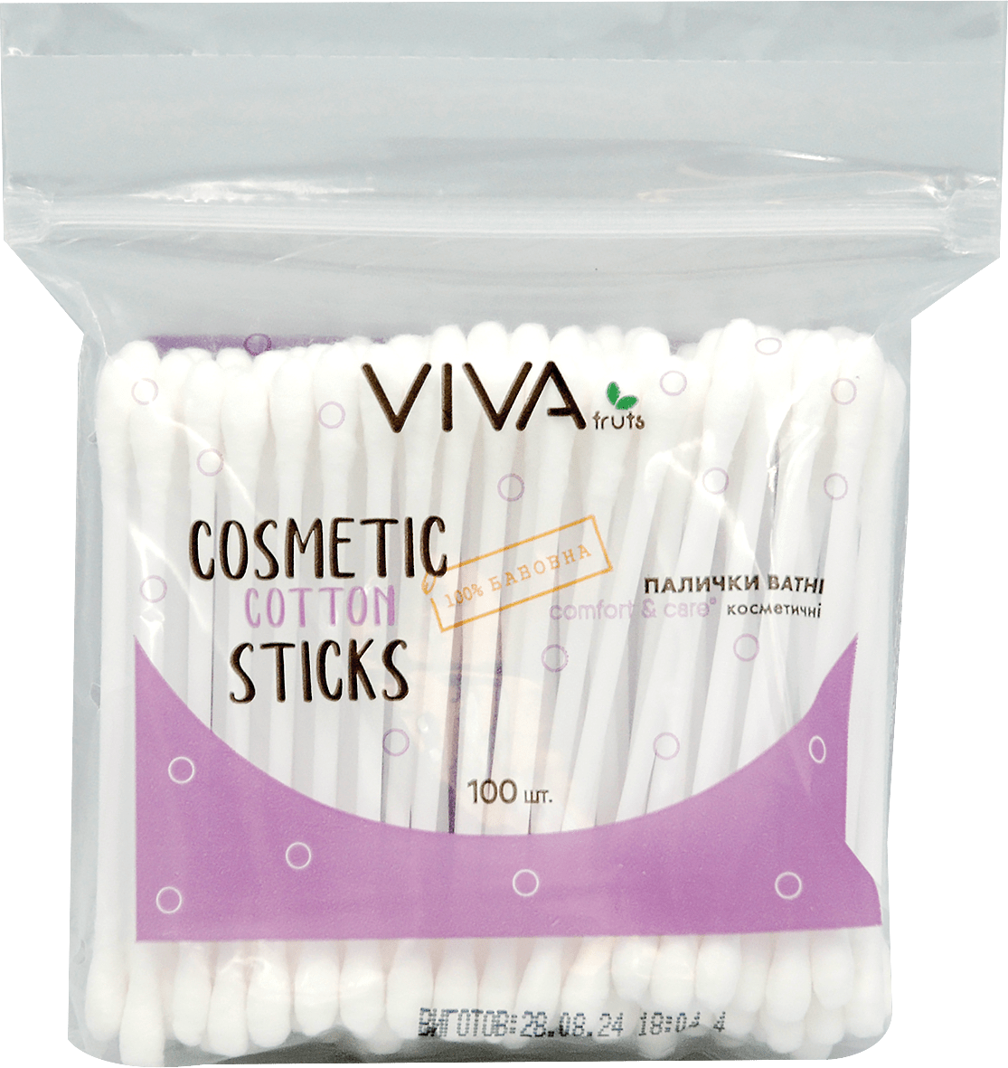 Ватні палички косметичні VIVAfruts, 100 шт