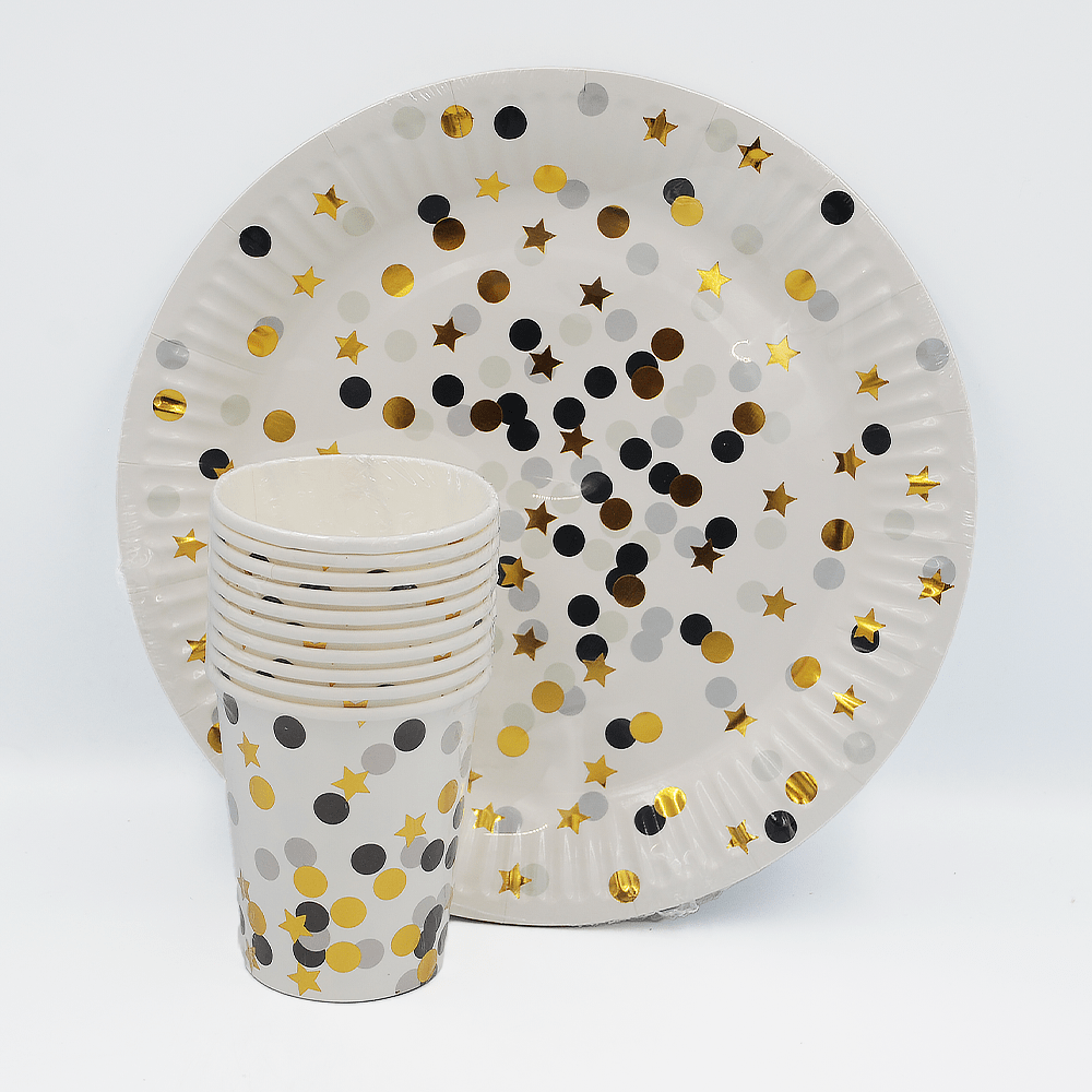 Праздничные одноразовые тарелки и стаканчики с конфетти, 1 набор