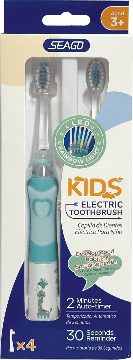 Зубная детская щетка SEAGO на батарейке с 3 насадками