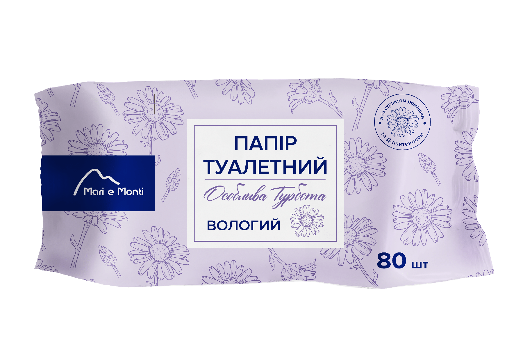 MARI e MONTI папір туалетний вологий з екстрактом ромашки та Д-пантенолом без клапана, 80шт