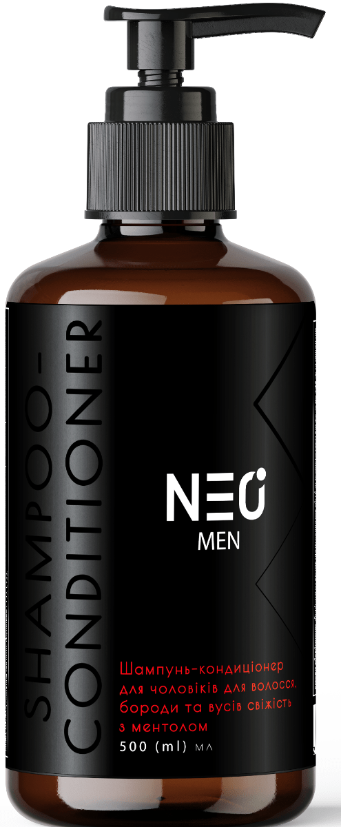 Шампунь-кондиціонер для чоловіків NEO MEN для волосся, бороди та вусів «Свіжість з ментолом», 500 мл