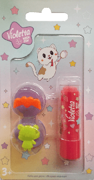 Набір для дівчат Violetta яскрава модниця полуниця (Помада-бальзам для губ 4.5 г + 2 каблучки)