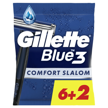 Одноразовые станки для бритья (Бритвы) мужские Gillette Blue 3 Comfort Slalom 3 лезвия, 6+2шт