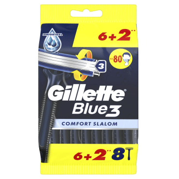 Одноразовые станки для бритья (Бритвы) мужские Gillette Blue 3 Comfort Slalom 3 лезвия, 6+2шт фото 1