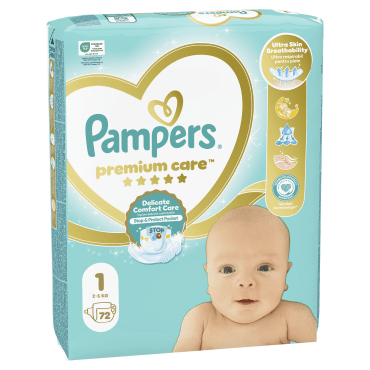 Підгузки Pampers Premium Care Розмір 1 (2-5 кг), 72 шт фото 1