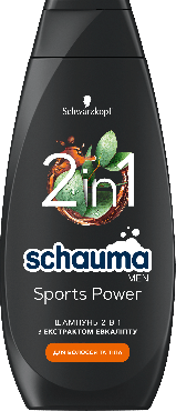 Шампунь SCHAUMA Men для чоловіків Sports Power 2-в-1 з екстрактом евкаліпту для волосся та тіла 400 мл