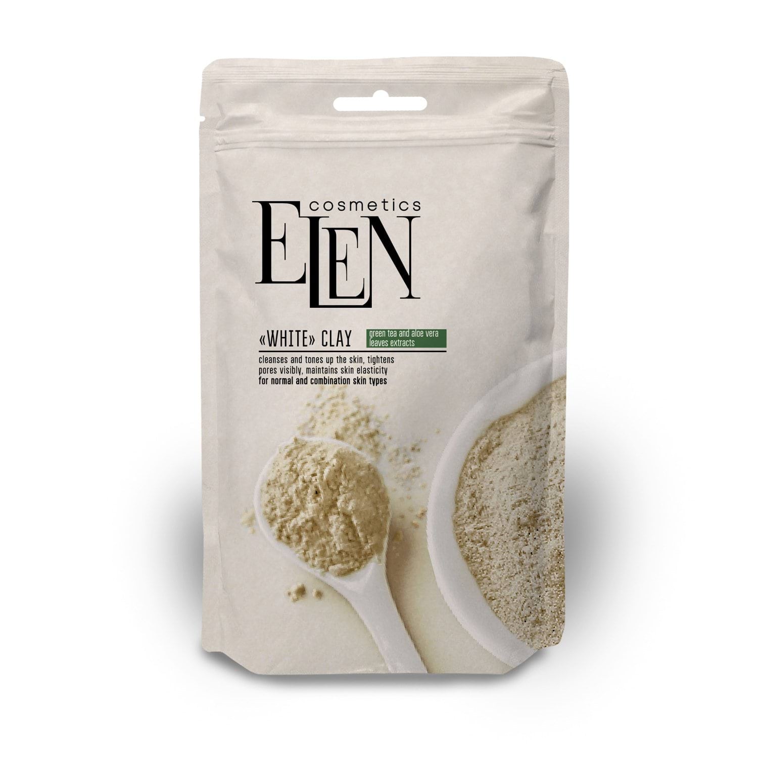 Глина біла ELEN cosmetics з екстрактом зеленого чаю та алое-вера, 40г