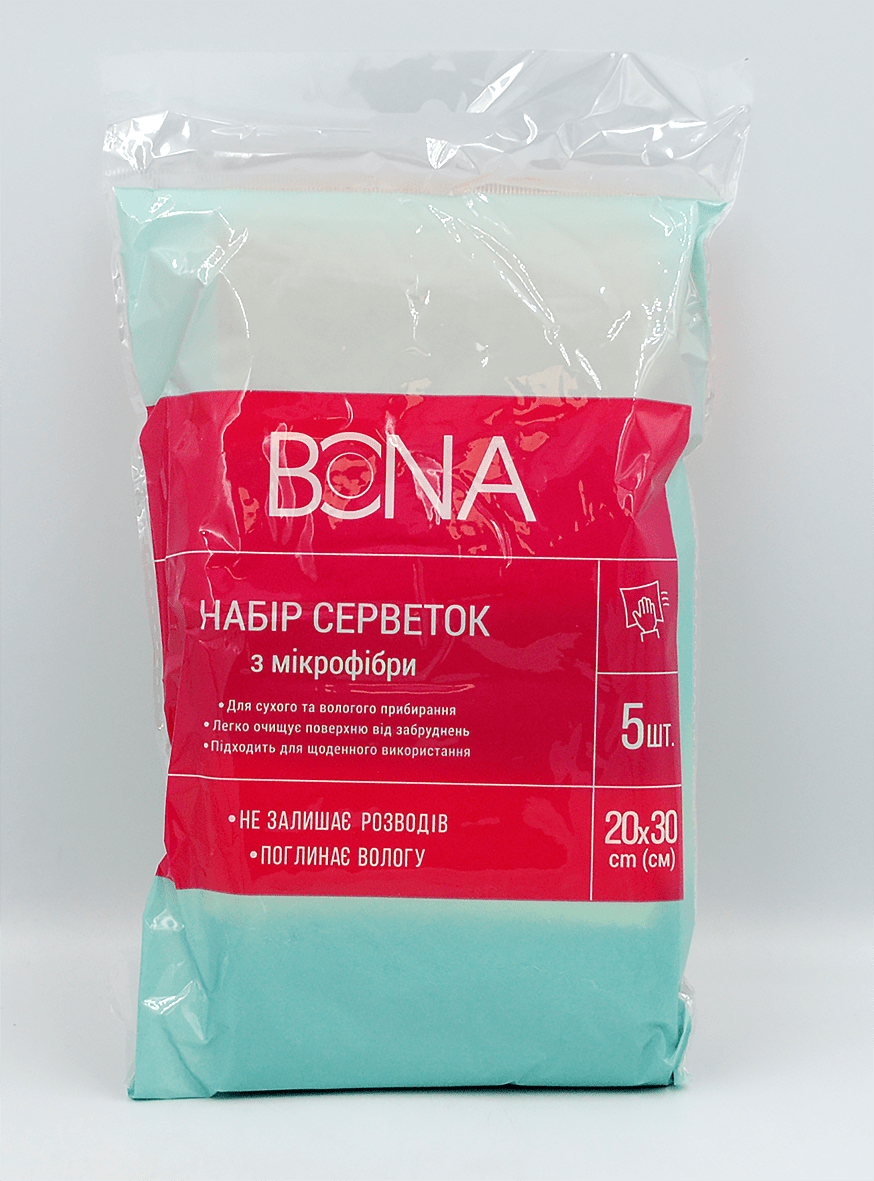 Набір серветок із мікрофібри BONA 5 шт,1 упаковка.