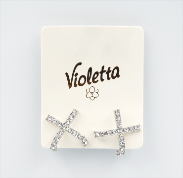 Violetta Стильні сережки-хрестики зі штучними фіанітами, 1пара