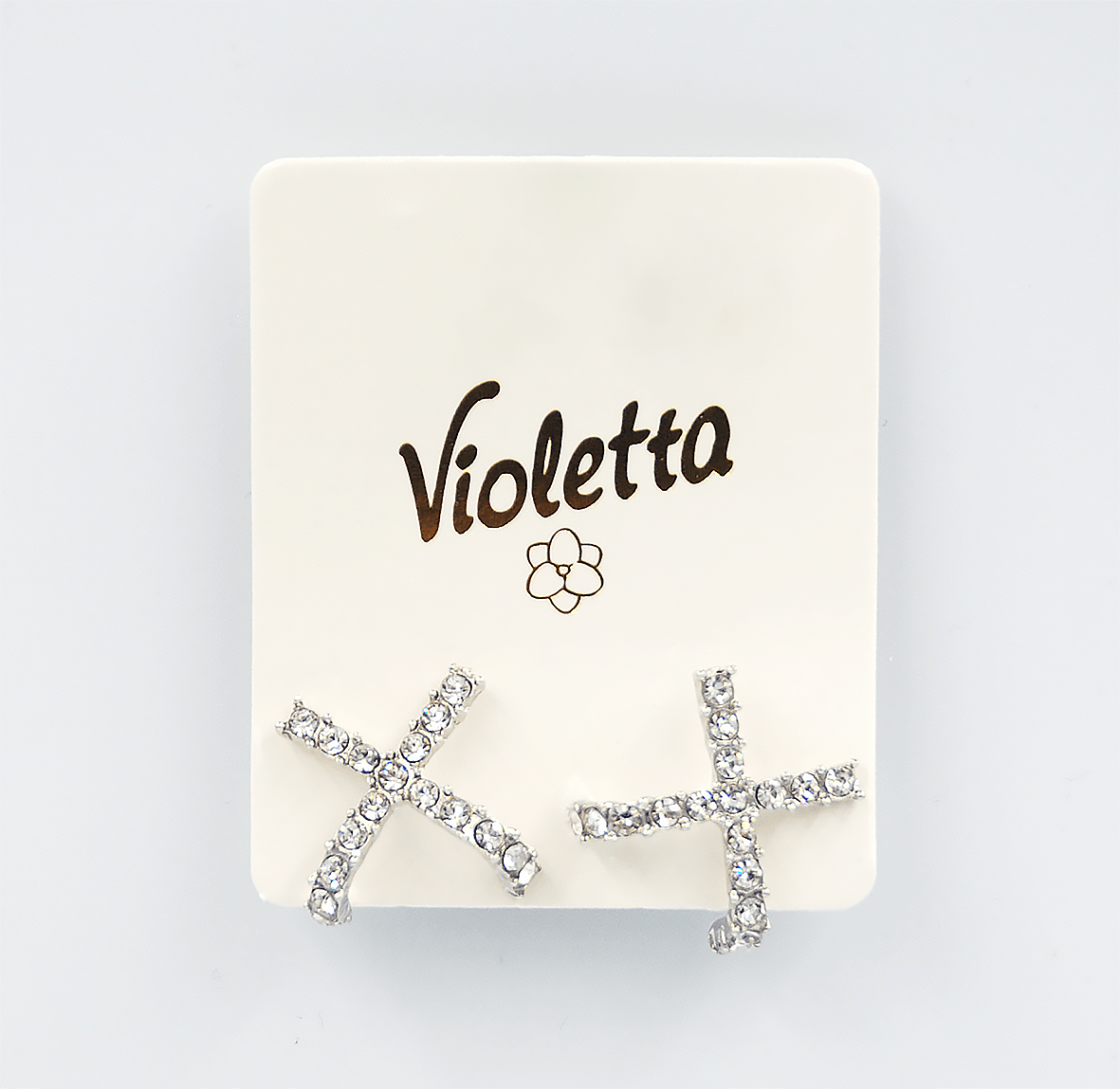 Violetta Стильні сережки-хрестики зі штучними фіанітами, 1пара
