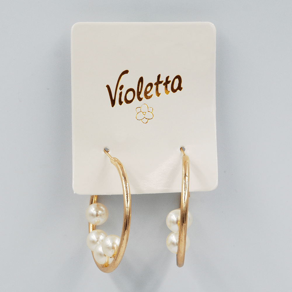 Золотисті сережки-кільця Violetta з перлами 1 пара