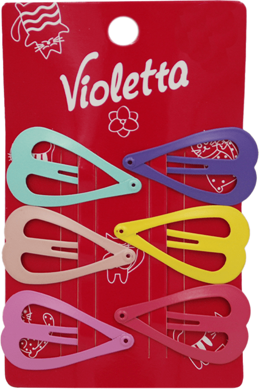 Набір затискачів для волосся Violetta у формі сердечок 6 шт