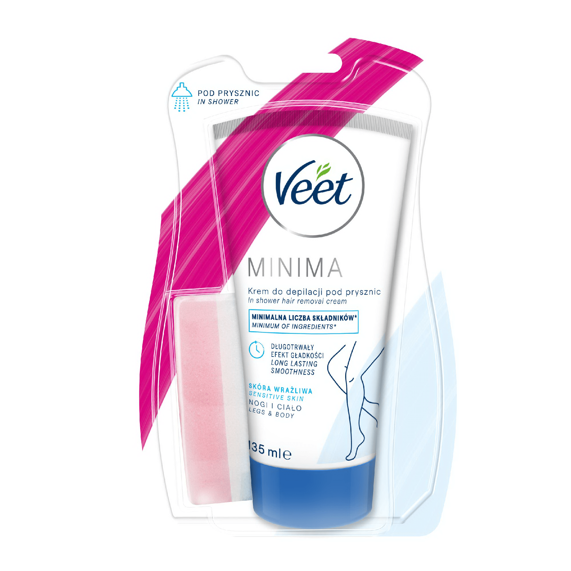 Крем для депіляції в душі для чутливої шкіри Veet MINIMA, з Алоє Вера, 135 мл — фото 1