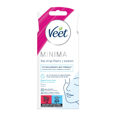 Воскові смужки для депіляції Veet MINIMA для чутливої шкіри обличчя, гіпоалергенні, 20 шт.