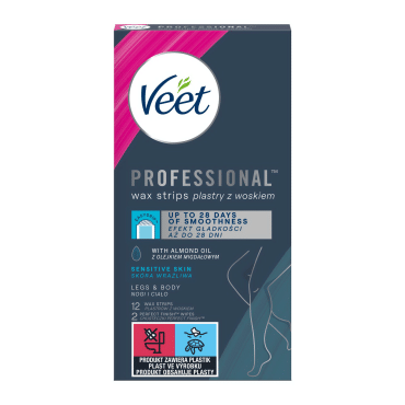 Воскові смужки для депіляції Veet Professional для чутливої шкіри, з олією мигдалю, 12 шт.