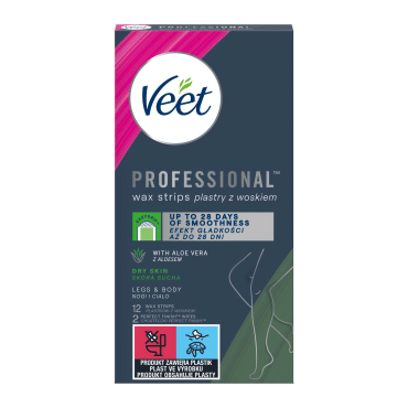 Восковые полоски для депиляции Veet Professional для сухой кожи с Алое Вера, 12 шт.