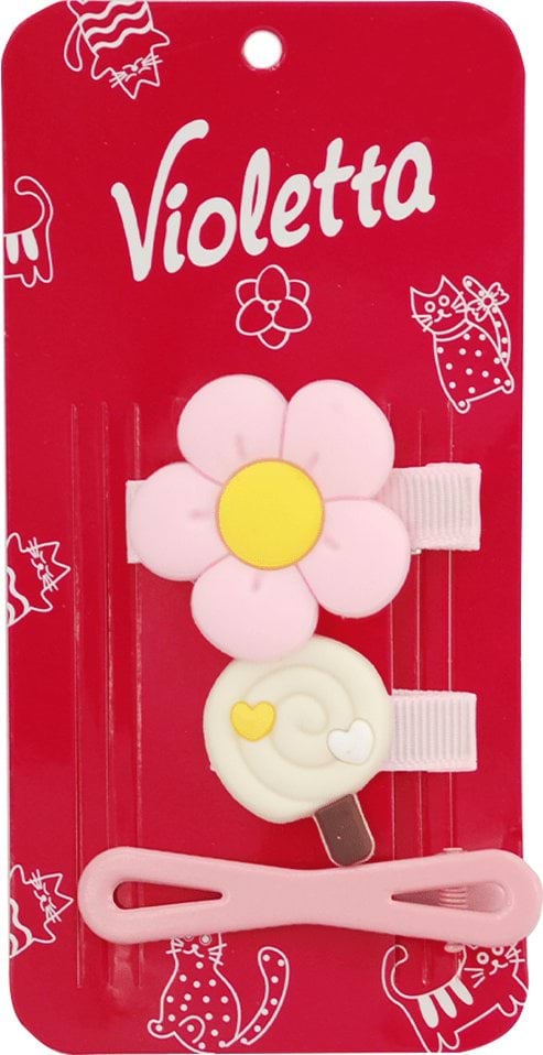 Набор шпилек Violetta детский для волос с цветком и леденцем 3 шт