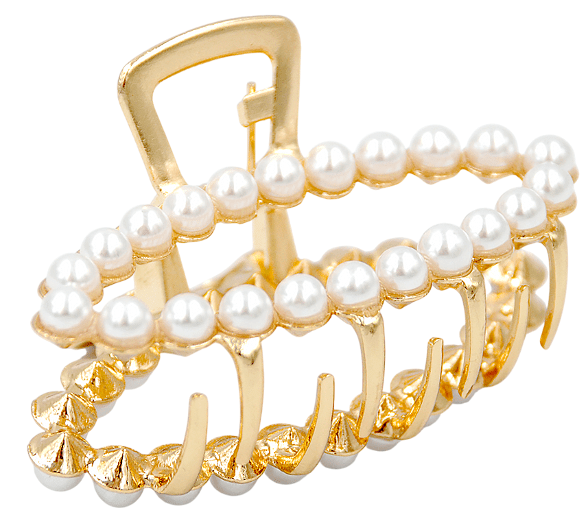 Заколка краб Violetta для волосся з перловими намистинами металева 1шт